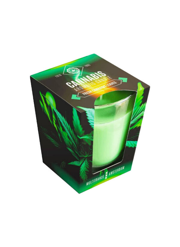Vela aromática cannabis folhas frescas