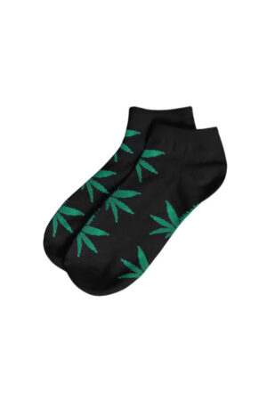 Meias cannabis curta - Preta Folhas